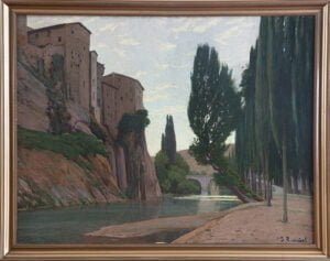 A subasta una obra de las siete obras de Santiago Rusiñol que pintó en Cuenca, titulada Sol ponent. Cuenca, 1916