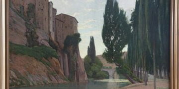 A subasta una obra de las siete obras de Santiago Rusiñol que pintó en Cuenca, titulada Sol ponent. Cuenca, 1916