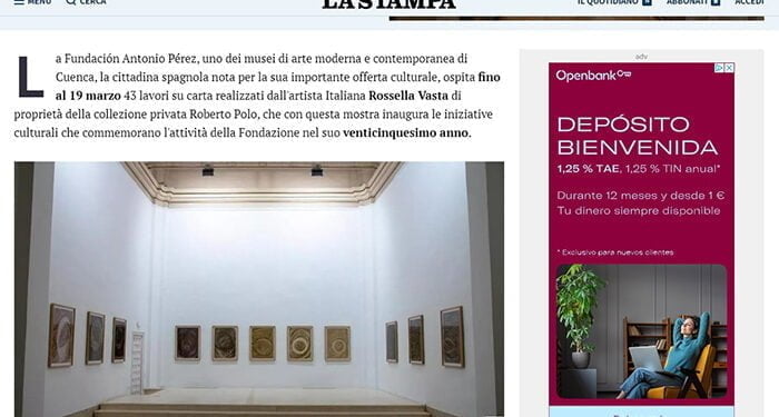 La Fundación Antonio Pérez aparece en La Stampa uno de los principales periódicos italianos de tirada nacional