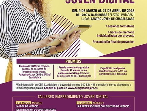 El Ayuntamiento de Guadalajara lanza ‘Emprende Joven Digital’, talleres para jóvenes entre 18 y 35 años con proyectos de negocio digitales 1 El Ayuntamiento de Guadalajara lanza ‘Emprende Joven Digital’, talleres para jóvenes entre 18 y 35 años con proyectos de negocio digitales