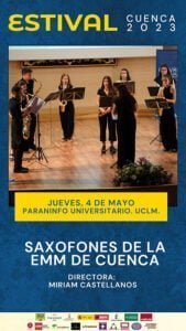 El Ensemble de Saxofones de la Escuela Municipal de Música de Cuenca protagoniza el concierto didáctico el 4 de mayo en Estival Cuenca 23