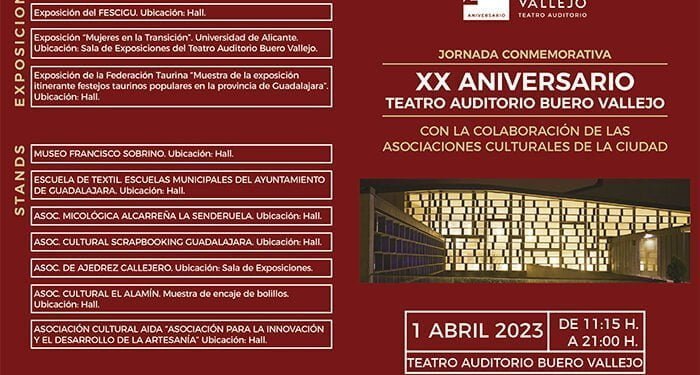 El Teatro Auditorio Buero Vallejo acogerá el 1 de abril una jornada con numerosas actividades culturales como colofón al XX aniversario