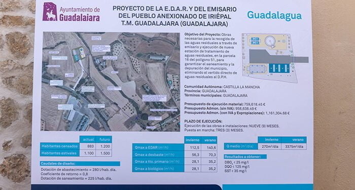 La obra de construcción de la depuradora de Iriépal comenzará a finales de mayo, con una inversión de 1,1 millones de euros