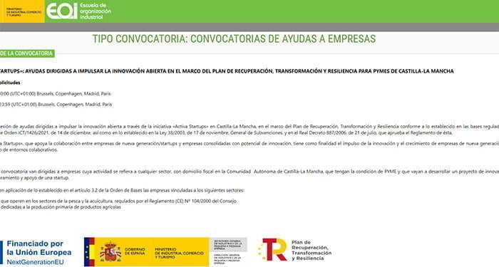 El Ministerio de Industria publica la segunda convocatoria del programa “Activa Startups” en Castilla-La Mancha, ofreciendo a las pymes ayudas de 40.000 euros para mejorar su innovación 1 El Ministerio de Industria publica la segunda convocatoria del programa “Activa Startups” en Castilla-La Mancha, ofreciendo a las pymes ayudas de 40.000 euros para mejorar su innovación