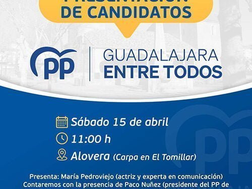 El PP celebra este sábado un gran acto en Alovera donde presentará a candidatos de municipios de más de 1.000 habitantes