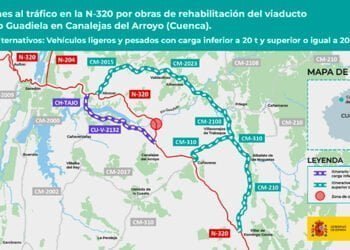 Afectaciones al tráfico en la carretera N-320 por obras de rehabilitación del viaducto sobre el río Guadiela en Canalejas del Arroyo
