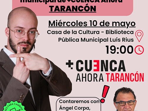 +CUENCA Ahora presentará este miércoles 10 de mayo su candidatura municipal de Tarancón encabezada por David Cardeñosa 1 +CUENCA Ahora presentará este miércoles 10 de mayo su candidatura municipal de Tarancón encabezada por David Cardeñosa