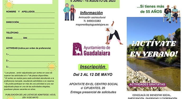 A partir del 2 de mayo, se abre e Guadalajara la inscripción a los programas de envejecimiento activo ‘Actívate en verano’ y ‘Salud y playa’