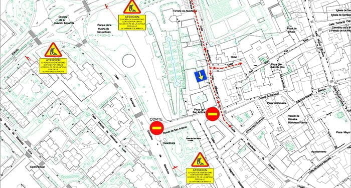 Aviso de corte al tráfico de la calle Ronda de San Antonio para la construcción de un colector y la reforma integral de la misma