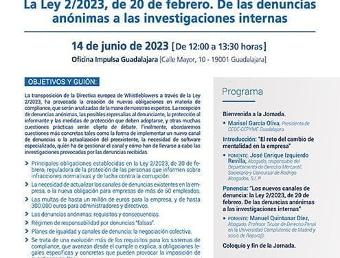 CEOE-Cepyme Guadalajara organiza una jornada titulada “Los nuevos canales de denuncia en la empresa” 1 CEOE-Cepyme Guadalajara organiza una jornada titulada “Los nuevos canales de denuncia en la empresa”