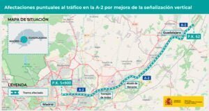 ¡Atención! Afectaciones puntuales en la A-2 por mejora de la señalización vertical entre Madrid y Guadalajara