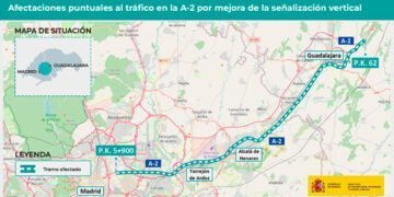 ¡Atención! Afectaciones puntuales en la A-2 por mejora de la señalización vertical entre Madrid y Guadalajara