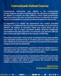 Aplazado el concierto de Miss Caffeina en Estival Cuenca