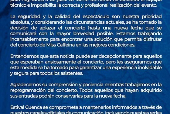 Aplazado el concierto de Miss Caffeina en Estival Cuenca
