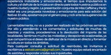 Estival Cuenca continúa buscando fecha para el concierto de Miss Caffeina y Panic Relief