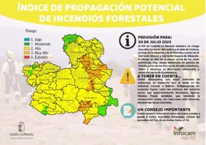 Índice de Propagación Potencial de Incendios Forestales (IPP) para mañana 30 de julio de 2023 en Castilla-La Mancha. 2 ipp 300723