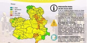 Índice de Propagación Potencial de Incendios Forestales (IPP) para mañana 30 de julio de 2023 en Castilla-La Mancha.