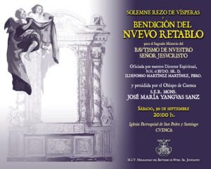 El Obispo de Cuenca bendecirá el sábado, 30 de septiembre, el nuevo retablo del Sagrado Misterio del Bautismo de Nuestro Señor Jesuscristo