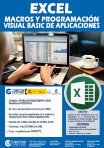 Últimas plazas para los cursos gratuitos de autocad y excel-macros y programación de visual basic de aplicacioines de CEOE-Cepyme Guadalajara