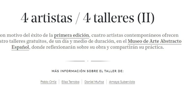 El Museo de Arte Abstracto Español de Cuenca ofrece cuatro talleres gratuitos con artistas contemporáneos 1 El Museo de Arte Abstracto Español de Cuenca ofrece cuatro talleres gratuitos con artistas contemporáneos