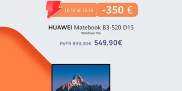 Huawei MateBook D15 con Windows Pro tiene un descuento de 350 euros y se puede encontrar por solo 549,90€ durante la Huawei Week Campaign
