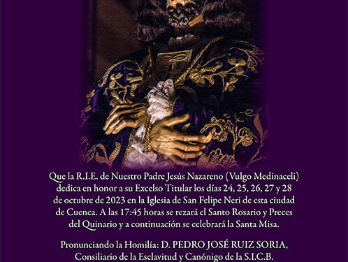 La R.I.E. del Medinaceli celebra esta semana el solemne Quinario en honor a su Titular