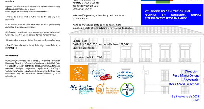 La UIMP Cuenca acoge el vigésimo cuarto Seminario sobre Nutrición “Debates en Nutrición Nuevas Alternativas y Retos en Salud”