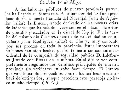 Noticia de ladrones de Córdoba