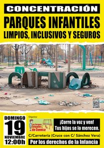 Parques Colgados de Cuenca convoca este domingo una concentración para reclamar parques infantiles limpios, inclusivos y seguros