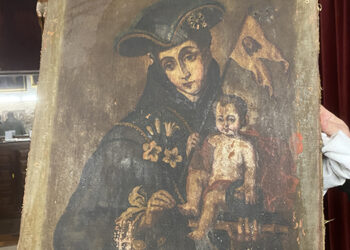 Aparece escondido un lienzo de San Antonio de Padua de principios del s. XVIII en la iglesia de San Miguel Arcángel de Mota del Cuervo