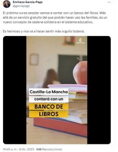 Page celebra la creación de un banco de libros el próximo curso escolar, que permitirá una “cadena” de solidaridad en el sistema educativo