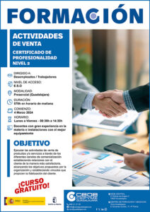 CEOE-Cepyme Guadalajara informa de las últimas plazas para el curso gratuito de actividades de venta