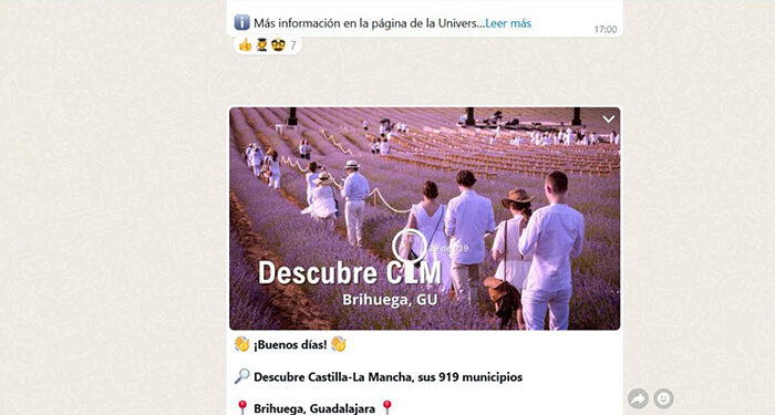 El canal oficial en Whatsapp del Gobierno de Castilla-La Mancha suma cerca de 1.400 seguidores desde su puesta en marcha 1 El canal oficial en Whatsapp del Gobierno de Castilla-La Mancha suma cerca de 1.400 seguidores desde su puesta en marcha