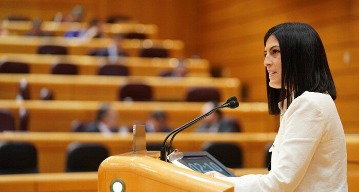 En la imagen, la senadora del PP María Patricio durante la sesión del Senado de hoy