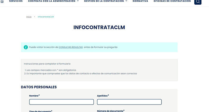 La Junta resuelve cerca de 350 consultas del área de contratación desde la puesta en marcha del portal InfocontrataCLM 1 La Junta resuelve cerca de 350 consultas del área de contratación desde la puesta en marcha del portal InfocontrataCLM