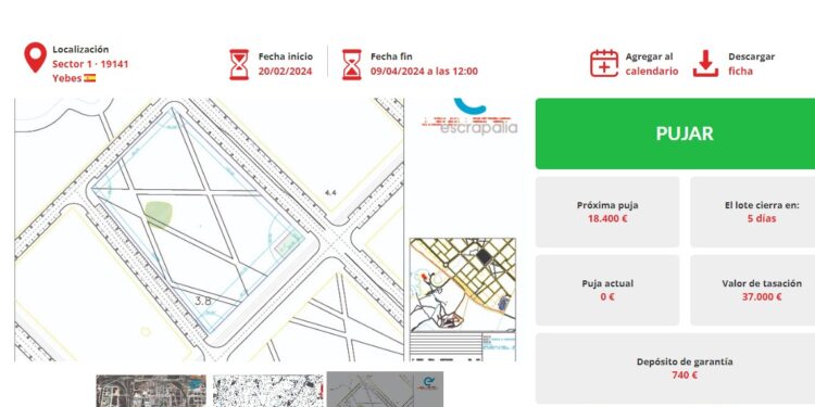 A subasta suelo urbano en Yebes de más de 5 millones euros procedente de la liquidación de Reyal Urbis