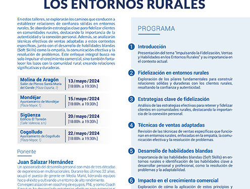 CEOE-Cepyme Guadalajara organiza un ciclo de jornadas formativas tituladas impulsando la fidelización, centas y habilidades en los entornos rurales