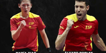 Entrenamiento abierto al público de María Xiao y Álvaro Robles en los Campeonatos de España de Tenis de Mesa en Guadalajara