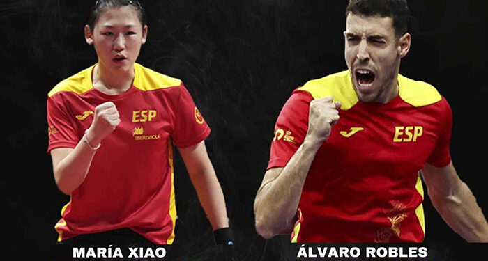 Entrenamiento abierto al público de María Xiao y Álvaro Robles en los Campeonatos de España de Tenis de Mesa en Guadalajara