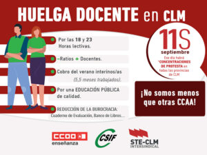 STE-CLM, CSIF y CCOO convocan una huelga en Castilla-La Mancha para el 11 de septiembre “Las clases empezarán sin profesorado”