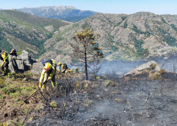 Un total de 16 medios, de los que siete son aéreos, y 71 personas luchan para volver a controlar el incendio en Cantalojas