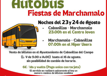 Cabanillas. Servicio de Bus a Marchamalo, ida y vuelta, en las noches del 23 y 24 de agosto