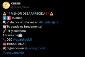 Se busca a Ariadna, desaparecida en Guadalajara el pasado día 13 de agosto 3 datos