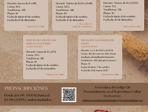 Abierto el plazo de preinscripción para los cursos de corta duración de las Escuelas Municipales de Guadalajara