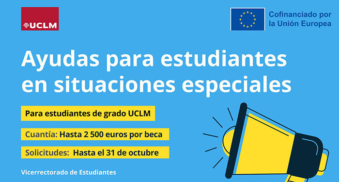 Abierto el plazo de solicitud de ayudas para estudiantes en situaciones especiales matriculados/as en grado en la UCLM