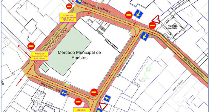 Cambios provisionales en la circulación por las obras en la plaza de la Antigua, entre las calles Alvarfáñez de Minaya y Manuel Medrano