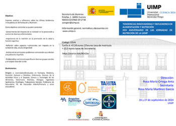 La UIMP Cuenca acoge el XXV Aniversario de las Jornadas Nutrición “Tendencias innovadoras y reflexiones en Alimentación y Nutrición”
