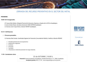CEOE-Cepyme Guadalajara organiza una jornada de PRL sobre el recurso preventivo en el sector del metal