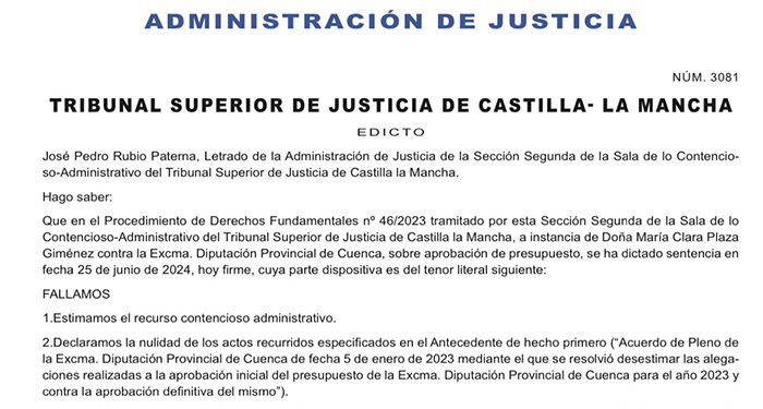 El BOP publica la nulidad de los presupuestos de la Diputación del año 2023 y el PP exige a Chana “que no vuelva a repetirse este abuso de poder” 1 El BOP publica la nulidad de los presupuestos de la Diputación del año 2023 y el PP exige a Chana “que no vuelva a repetirse este abuso de poder”