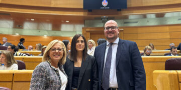 Los senadores del PP de Guadalajara esta mañana en el Senado.
